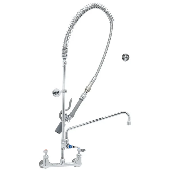T&S Brass And Bronze Works T&S B-0133-14CRQJST EasyInstall Wall Mounted Pre-Rinse Faucet With 8" Centers, 44" Hose, 18" Riser, 14" Add-On Faucet, And 6" Wall Bracket 4 T&S Brass And Bronze Works T&S B-0133-14CRQJST EasyInstall Wall Mounted Pre-Rinse Faucet With 8" Centers, 44" Hose, 18" Riser, 14" Add-On Faucet, And 6" Wall Bracket - Image 2