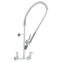 T&S Brass And Bronze Works T&S B-0133-CR-BJ EasyInstall Wall Mounted Pre-Rinse Faucet With 8" Centers, 1.07 GPM Spray Valve, Cerama Cartridges, And Lever Handles