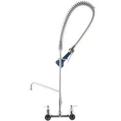 T&S Brass And Bronze Works T&S B-0133-A12-B08C EasyInstall Wall Mounted 37 1/2" High Pre-Rinse Faucet With Adjustable 8" Centers, Ergonomic Low Flow Spray Valve, 44" Hose, 12" Add-On Faucet, And 6" Wall Bracket -T&S Brass Shop 1607242