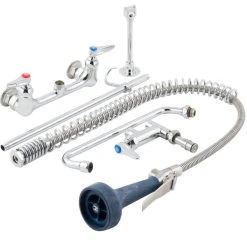 T&S Brass And Bronze Works T&S B-0133-A12-B08C EasyInstall Wall Mounted 37 1/2" High Pre-Rinse Faucet With Adjustable 8" Centers, Ergonomic Low Flow Spray Valve, 44" Hose, 12" Add-On Faucet, And 6" Wall Bracket -T&S Brass Shop 1607243