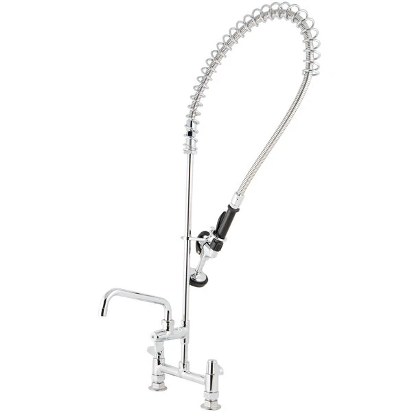 T&S Brass And Bronze Works Equip By T&S 5PR-8D08 Deck Mounted 38 1/4" High Pre-Rinse Faucet With 8" Adjustable Centers, 44" Hose, 8" Add-On Faucet, And 6" Wall Bracket 4 T&S Brass And Bronze Works Equip By T&S 5PR-8D08 Deck Mounted 38 1/4" High Pre-Rinse Faucet With 8" Adjustable Centers, 44" Hose, 8" Add-On Faucet, And 6" Wall Bracket - Image 2