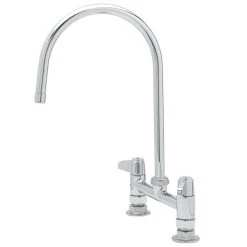 T&S Brass And Bronze Works Equip By T&S 5F-8DLS09 Deck Mounted Faucet With 9" Gooseneck Spout, 8" Centers, Laminar Flow Device, And Lever Handles