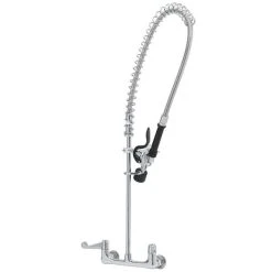 T&S Brass And Bronze Works Equip By T&S 5PR-8W00-C Wall Mounted 31 1/2" High Pre-Rinse Faucet With 8" Adjustable Centers, Low Flow Spray Valve, 44" Hose, And 6" Wall Bracket