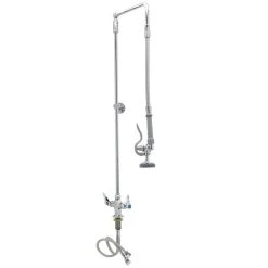 T&S Brass And Bronze Works T&S B-0111-B EasyInstall Deck Mounted 38 3/4" High Pre-Rinse Faucet With Flex Inlets, Swivel Arm, 20" Hose, And 6" Wall Bracket