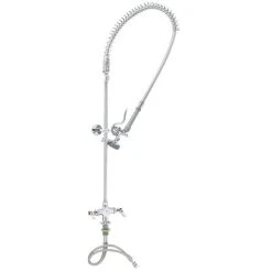 T&S Brass And Bronze Works T&S B-0113-B-TEE EasyInstall Deck Mounted 44 1/4" High Pre-Rinse Faucet With Flex Inlets, 44" Hose, Tee Assembly, And 6" Wall Bracket -T&S Brass Shop 1615985