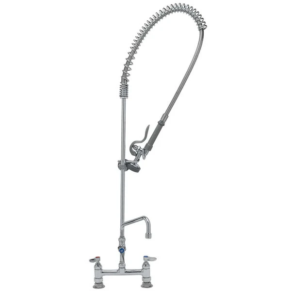 T&S Brass And Bronze Works T&S B-0123-ADF08-B EasyInstall Deck Mounted 49 1/4" High Pre-Rinse Faucet With Adjustable 8" Centers, 44" Hose, 8" Add-On Faucet, And Wall Bracket 4 T&S Brass And Bronze Works T&S B-0123-ADF08-B EasyInstall Deck Mounted 49 1/4" High Pre-Rinse Faucet With Adjustable 8" Centers, 44" Hose, 8" Add-On Faucet, And Wall Bracket - Image 2
