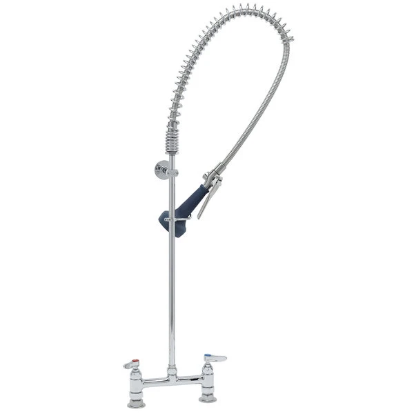 T&S Brass And Bronze Works T&S B-0123-B08 EasyInstall Deck Mounted 41 3/4" High Pre-Rinse Faucet With Adjustable 8" Centers, Ergonomic Spray Valve, 44" Hose, And 6" Wall Bracket 4 T&S Brass And Bronze Works T&S B-0123-B08 EasyInstall Deck Mounted 41 3/4" High Pre-Rinse Faucet With Adjustable 8" Centers, Ergonomic Spray Valve, 44" Hose, And 6" Wall Bracket - Image 2