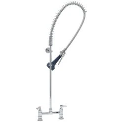 T&S Brass And Bronze Works T&S B-0123-B08C EasyInstall Deck Mounted 41 3/4" High Pre-Rinse Faucet With Adjustable 8" Centers, Ergonomic Low Flow Spray Valve, 44" Hose, And 6" Wall Bracket -T&S Brass Shop 1616128