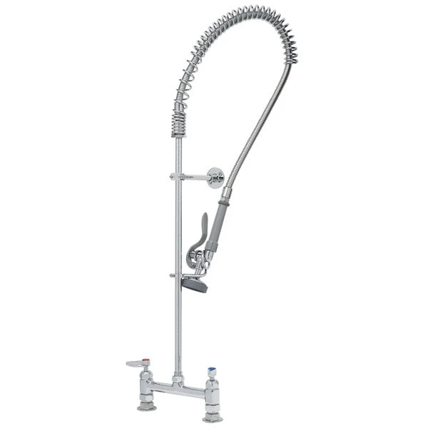 T&S Brass And Bronze Works T&S B-0123-CR-B EasyInstall Deck Mounted 45" High Pre-Rinse Faucet With Adjustable 8" Centers, 44" Hose, And 6" Wall Bracket 3 T&S Brass And Bronze Works T&S B-0123-CR-B EasyInstall Deck Mounted 45" High Pre-Rinse Faucet With Adjustable 8" Centers, 44" Hose, And 6" Wall Bracket