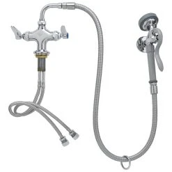 T&S Brass And Bronze Works T&S B-0160 Deck Mounted Pre-Rinse Faucet With Flex Inlets, 90 Degree Swivel, 44" Hose, And Wall Hook