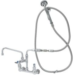 T&S Brass And Bronze Works T&S B-0175-01 Wall Mounted Pre-Rinse Faucet With Adjustable 8" Centers, Angled Spray Valve, 96" Hose, 8" Add-On Faucet, 90 Degree Swivel Adapter, Vacuum Breaker, And Wall Hook -T&S Brass Shop 1621623