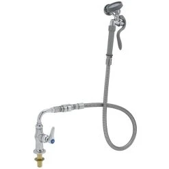 T&S Brass And Bronze Works T&S B-0205-44H-VB Deck Mounted Pre-Rinse Faucet With Single Inlet, Angled Spray Valve, 44" Hose, 90 Degree Swivel Adapter, Vacuum Breaker, And Wall Hook -T&S Brass Shop 1621639