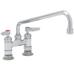 T&S Brass And Bronze Works T&S B-0225-CR Deck Mounted Faucet With 12" Swing Nozzle, 4" Adjustable Centers, 9.8 GPM Stream Regulator Outlet, Cerama Cartridges, And Lever Handles -T&S Brass Shop 1622391