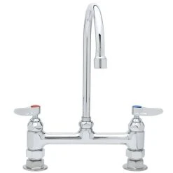 T&S Brass And Bronze Works T&S B-0321-CC-CR Deck Mounted Faucet With 8" Centers, 5 11/16" Swivel Gooseneck Spout, Cerama Cartridges, And CC Connections -T&S Brass Shop 1624374
