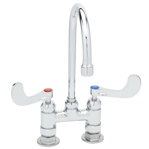 T&S Brass And Bronze Works T&S B-0324-04 Deck Mounted Surgical Sink Faucet With 4" Centers, 5 1/2" Rigid Gooseneck Spout, And 4" Wrist Action Handles 3 T&S Brass And Bronze Works T&S B-0324-04 Deck Mounted Surgical Sink Faucet With 4" Centers, 5 1/2" Rigid Gooseneck Spout, And 4" Wrist Action Handles