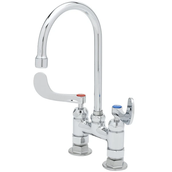 T&S Brass And Bronze Works T&S B-0324-04 Deck Mounted Surgical Sink Faucet With 4" Centers, 5 1/2" Rigid Gooseneck Spout, And 4" Wrist Action Handles 4 T&S Brass And Bronze Works T&S B-0324-04 Deck Mounted Surgical Sink Faucet With 4" Centers, 5 1/2" Rigid Gooseneck Spout, And 4" Wrist Action Handles - Image 2