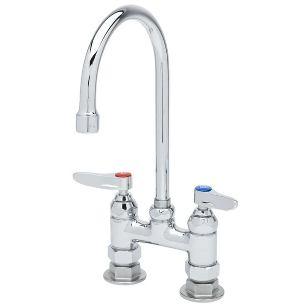 T&S Brass And Bronze Works T&S B-0325 Deck Mounted Faucet With 13 1/4" Gooseneck Nozzle, 4" Adjustable Centers, 17.9 Stream Regulator Outlet, Eterna Cartridges, And Lever Handles 3 T&S Brass And Bronze Works T&S B-0325 Deck Mounted Faucet With 13 1/4" Gooseneck Nozzle, 4" Adjustable Centers, 17.9 Stream Regulator Outlet, Eterna Cartridges, And Lever Handles