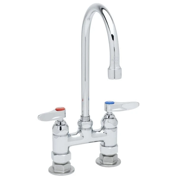 T&S Brass And Bronze Works T&S B-0325 Deck Mounted Faucet With 13 1/4" Gooseneck Nozzle, 4" Adjustable Centers, 17.9 Stream Regulator Outlet, Eterna Cartridges, And Lever Handles 4 T&S Brass And Bronze Works T&S B-0325 Deck Mounted Faucet With 13 1/4" Gooseneck Nozzle, 4" Adjustable Centers, 17.9 Stream Regulator Outlet, Eterna Cartridges, And Lever Handles - Image 2