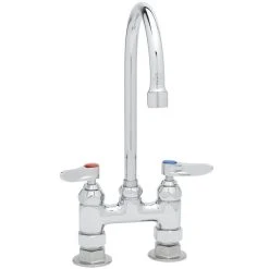 T&S Brass And Bronze Works T&S B-0325-A22 Deck Mounted Faucet With 5 1/2" Gooseneck Nozzle, 4" Adjustable Centers, 2.2 GPM Aerator, Eterna Cartridges, And Lever Handles -T&S Brass Shop 1624405