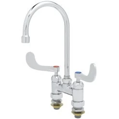 T&S Brass And Bronze Works T&S B-0325-CC-CR Deck Mount Faucet With 4" Centers And Cerama Cartridges - 5 11/16" Gooseneck Spout -T&S Brass Shop 1624413