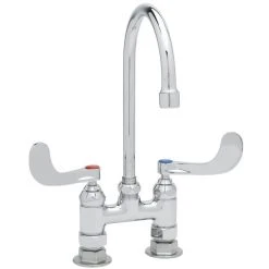 T&S Brass And Bronze Works T&S B-0325-NPL Deck Mount Double Pantry Mixing Faucet With 4" Adjustable Centers, 5 1/2" Gooseneck Spout, Eterna Cartridges, And B-0425 Supply Kits -T&S Brass Shop 1624449