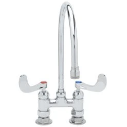 T&S Brass And Bronze Works T&S B-0328 Deck Mounted Faucet With 5 9/16" Gooseneck Nozzle, 4" Adjustable Centers, 2.2 GPM Aerator, Eterna Cartridges, And Wrist Handles -T&S Brass Shop 1624461
