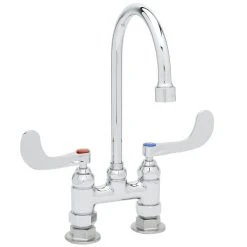 T&S Brass And Bronze Works T&S B-0328-CR Deck Mount Mixing Faucet With 4" Centers, 5 9/16" Gooseneck Spout, Cerama Cartridges, And 4" Wrist Action Handles -T&S Brass Shop 1624487