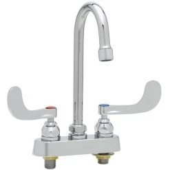 T&S Brass And Bronze Works T&S B-1141-02A-WH4 Deck Mount Workboard Faucet With Wrist Action Handles, 4" Centers, 4 3/8" Gooseneck, Escutcheon And Tailpieces -T&S Brass Shop 1632854