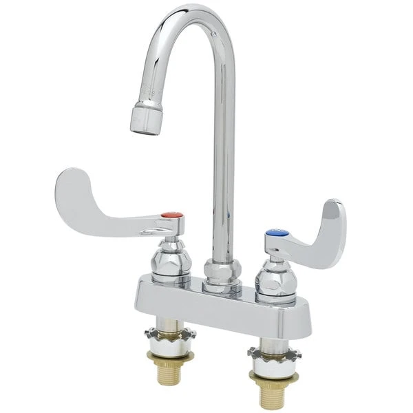 T&S Brass And Bronze Works T&S B-1146-02A-WH4 Wall Mount Workboard Faucet With 4" Centers, 4 3/8" Gooseneck Spout, Escutcheon, Aerator, 4" Wrist Action Handles, And Tailpieces 3 T&S Brass And Bronze Works T&S B-1146-02A-WH4 Wall Mount Workboard Faucet With 4" Centers, 4 3/8" Gooseneck Spout, Escutcheon, Aerator, 4" Wrist Action Handles, And Tailpieces