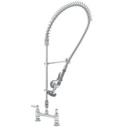 T&S Brass And Bronze Works T&S B-2277-CR EasyInstall Deck Mounted 39 1/4" High Pre-Rinse Faucet With Adjustable 8" Centers, 44" Hose, Vacuum Breaker, 12" Wall Bracket, And Installation Kit