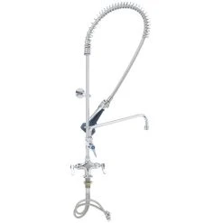 T&S Brass And Bronze Works T&S B-2338-08C Deck Mounted 43 1/2" High Pre-Rinse Faucet With Flex Inlets, 44" Hose, Low Flow Ergonomic Spray Valve, 12" Add-On Faucet, And Wall Bracket -T&S Brass Shop 1633572