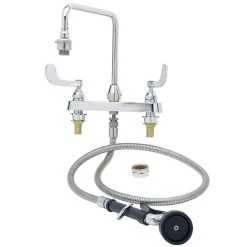 T&S Brass And Bronze Works T&S B-2346 Deck Mounted Workboard Faucet With Sidespray, 10" Vacuum Breaker Gooseneck, 8" Centers, And 4" Wrist Action Handles ADA Compliant