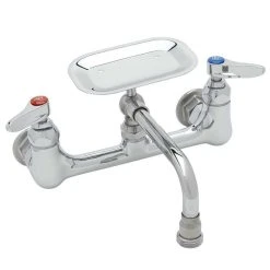 T&S Brass And Bronze Works T&S B-2489 Wall Mount Mixing Faucet With 8" Adjustable Centers, 6" Swing Nozzle, Soap Dish, And Eterna Cartridges -T&S Brass Shop 1633617