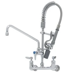 T&S Brass And Bronze Works T&S MPY-8WLN-12-CR EasyInstall Wall Mounted 22 1/4" High Mini Pre-Rinse Faucet With Adjustable 8" Centers, Low Flow Spray Valve, 24" Hose, 12" Add-On Faucet, And 6" Wall Bracket