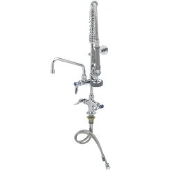 T&S Brass And Bronze Works T&S MPZ-2DLN-08 EasyInstall Deck Mounted 24 13/16" High Mini Pre-Rinse Faucet With Flex Inlets, 24" Hose, 8" Add-On Faucet, And 6" Wall Bracket -T&S Brass Shop 1634208