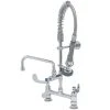 T&S Brass And Bronze Works T&S MPZ-8DWN-08-CR EasyInstall Deck Mounted 24 9/16" High Mini Pre-Rinse Faucet With Adjustable 8" Centers, 4" Wrist Action Handles, 24" Hose, 8" Add-On Faucet, And 6" Wall Bracket