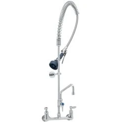 T&S Brass And Bronze Works T&S B-0133-A08-B08C EasyInstall Wall Mounted 37 1/2" High Pre-Rinse Faucet With Adjustable 8" Centers, Ergonomic Low Flow Spray Valve, 44" Hose, 8" Add-On Faucet, And 6" Wall Bracket -T&S Brass Shop 1634728