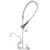 T&S Brass And Bronze Works T&S B-0133-A12-08C EasyInstall Wall Mounted 37 1/2" High Pre-Rinse Faucet With Adjustable 8" Centers, Ergonomic Low Flow Spray Valve, 44" Hose, And 12" Add-On Faucet