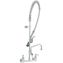 T&S Brass And Bronze Works T&S B-0133-ADF08-BC EasyInstall Wall Mounted 37 1/2" High Pre-Rinse Faucet With Adjustable 8" Centers, Low Flow Spray Valve, 44" Hose, 8" Add-On Faucet, And 6" Wall Bracket -T&S Brass Shop 1634766