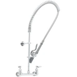 T&S Brass And Bronze Works T&S B-0133-CR-BC EasyInstall Wall Mounted 33 1/4" High Pre-Rinse Faucet With Adjustable 8" Centers, Low Flow Spray Valve, 44" Hose, And 6" Wall Bracket -T&S Brass Shop 1634783