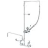 T&S Brass And Bronze Works T&S B-2466 Wall Mounted 33 9/16" High Pre-Rinse Faucet With Adjustable 8" Centers, 4" Wrist Action Handles, Swivel Arm, 20" Hose, 12 1/16" Add-On Faucet, And 6" Wall Bracket