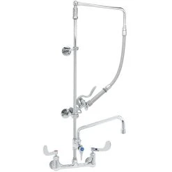T&S Brass And Bronze Works T&S B-2466 Wall Mounted 33 9/16" High Pre-Rinse Faucet With Adjustable 8" Centers, 4" Wrist Action Handles, Swivel Arm, 20" Hose, 12 1/16" Add-On Faucet, And 6" Wall Bracket -T&S Brass Shop 1634958