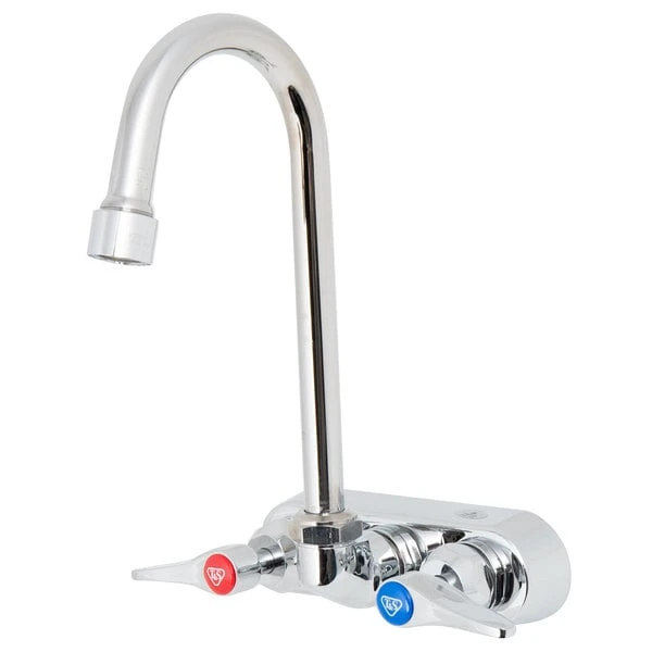 T&S Brass And Bronze Works T&S B-1146-2-V12-CR Wall Mounted Workboard Faucet With 4" Centers, 4 3/8" Gooseneck Spout, 1.2 GPM Aerator, Cerama Cartridges, And Lever Handles 5 T&S Brass And Bronze Works T&S B-1146-2-V12-CR Wall Mounted Workboard Faucet With 4" Centers, 4 3/8" Gooseneck Spout, 1.2 GPM Aerator, Cerama Cartridges, And Lever Handles - Image 3
