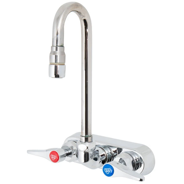 T&S Brass And Bronze Works T&S B-1115-132XN5CR Wall Mounted Workboard Faucet With 2 7/8" Gooseneck Spout, 4" Centers, .5 GPM Non-Aerated Spray Device, Cerama Cartridges, And Lever Handles 4 T&S Brass And Bronze Works T&S B-1115-132XN5CR Wall Mounted Workboard Faucet With 2 7/8" Gooseneck Spout, 4" Centers, .5 GPM Non-Aerated Spray Device, Cerama Cartridges, And Lever Handles - Image 2