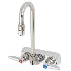 T&S Brass And Bronze Works T&S B-1115-132XN5QT Wall Mounted Workboard Faucet With 2 7/8" Gooseneck Spout, 4" Centers, .5 GPM Non-Aerated Spray Device, Eterna Cartridges, And Lever Handles -T&S Brass Shop 1668515