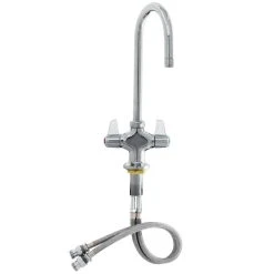 T&S Brass And Bronze Works Equip By T&S 5F-2SLX05A Deck Mounted Faucet With 5 9/16" Gooseneck Spout, Flex Inlets, 2.2 GPM Aerator, And Lever Handles