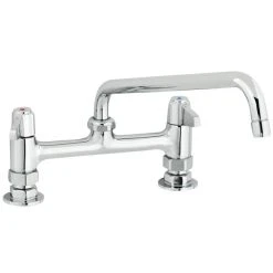 T&S Brass And Bronze Works Equip By T&S 5F-8DLS08A Deck Mounted Faucet With 8" Centers, 8 1/8" Swing Spout, 2.2 GPM Aerator, And Lever Handles