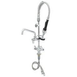 T&S Brass And Bronze Works Equip By T&S 5MPH-2SLN-08 Deck Mounted Dual-Temp Pre-Rinse Faucet With 24" Hose, 8" Add-On Faucet, 6" Wall Bracket, And Lever Handles