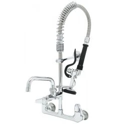 T&S Brass And Bronze Works Equip By T&S 5MPH-8WLN-06 Wall Mounted Dual-Temp Pre-Rinse Faucet With 24" Hose, 6 1/8" Add-On Faucet, 6" Wall Bracket, And Lever Handles