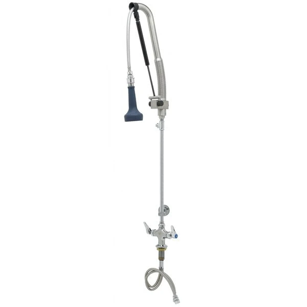 T&S Brass And Bronze Works T&S B-0113-CR-B8TP 44 13/16" High Deck Mounted DuraPull Pre-Rinse Faucet With Flex Inlets, 30" Hose, 1.07 GPM Spray Valve, Accessory Tee, And Wall Bracket 3 T&S Brass And Bronze Works T&S B-0113-CR-B8TP 44 13/16" High Deck Mounted DuraPull Pre-Rinse Faucet With Flex Inlets, 30" Hose, 1.07 GPM Spray Valve, Accessory Tee, And Wall Bracket